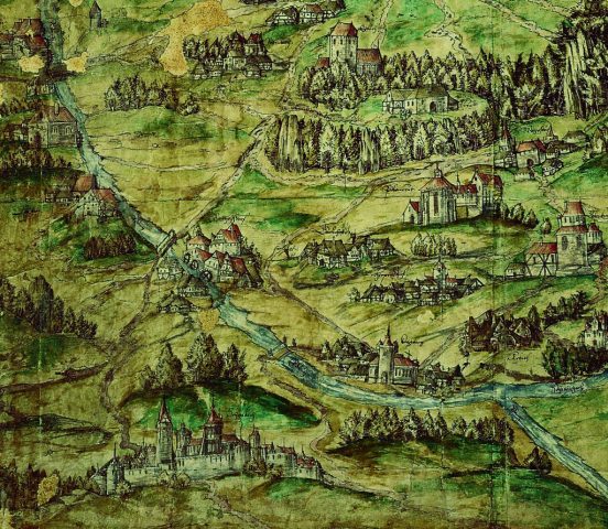 Die Schwarzach fließt (r.u.) in die Rednitz südlich von Katzwang