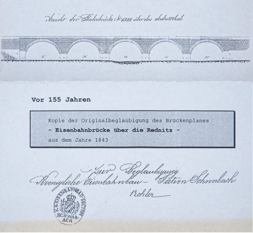 Bauplan+Beglaubigung Rednitztalbrücke1843 Der alte Bauplan