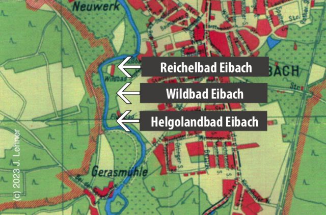 Übersichtskarte der drei im Rednitz-Viereck gelegenen Flussbäder