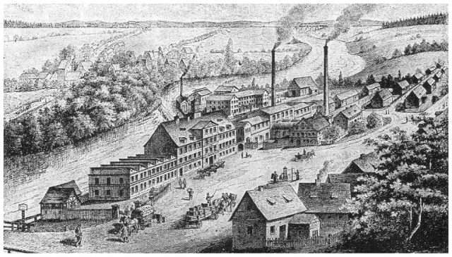 Leonische ca.1895-Radierung Luftansicht Leonische Werke