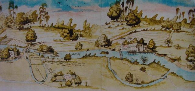 Alte kolorierte Karte von Mühlhof bis Gerasmühle