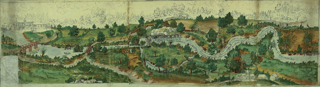 Alte kolorierte Karte mit Gerasmühle